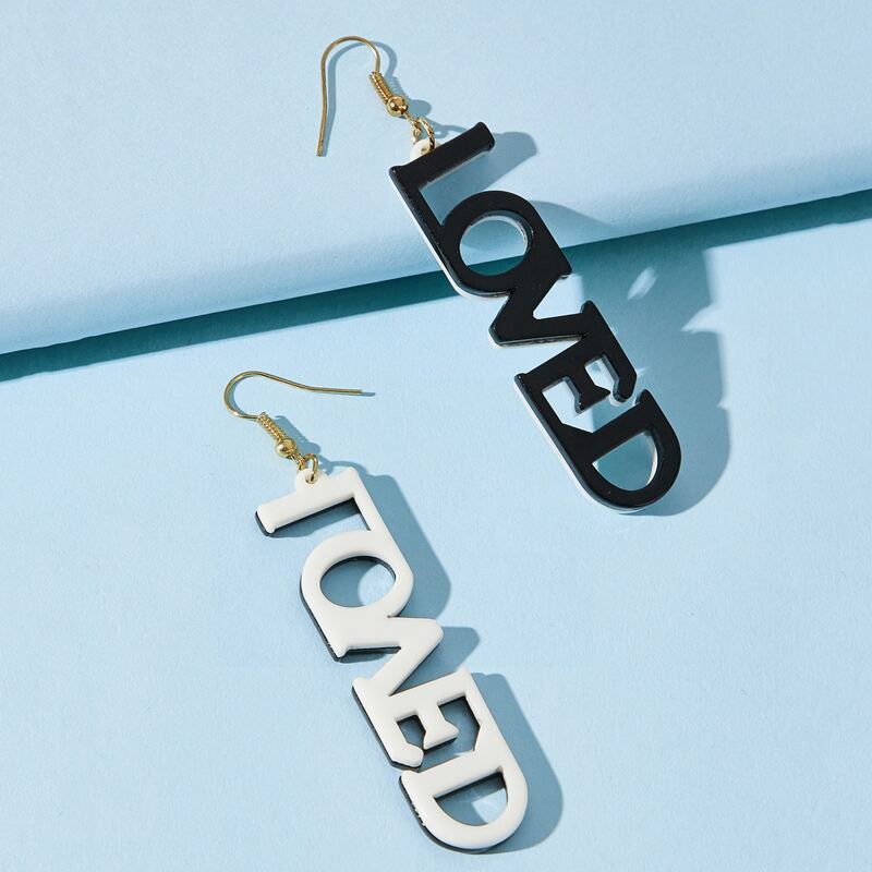 

Colorblock Letter Drop Earrings, Black and white