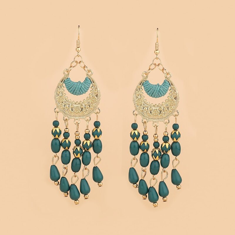 

Hollow Out Round Decor Tassel Drop Earrings, Multicolor