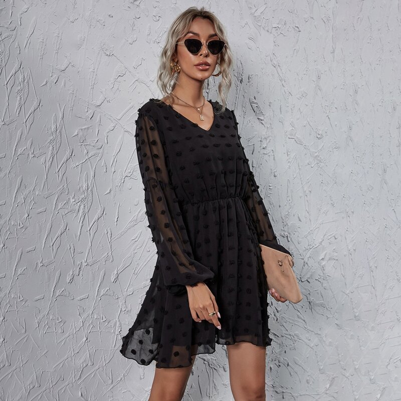 

Swiss Dot A-line Dress, Black