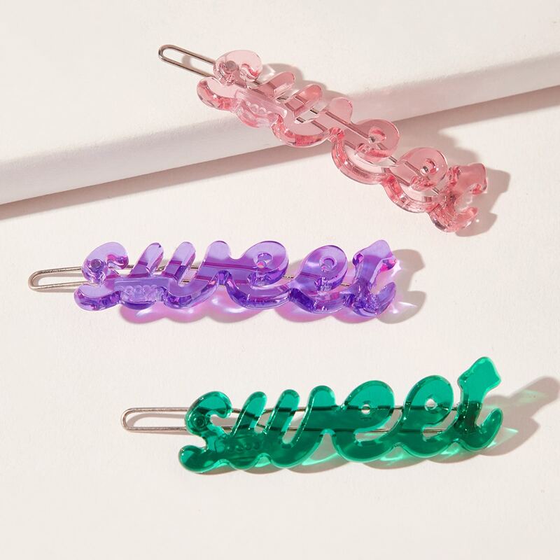 

3pcs Clear Letter Hair Clip, Multicolor