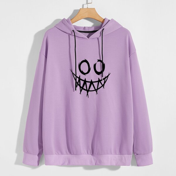 

Men Cartoon Graphic Drawstring Hoodie, Lilac purple