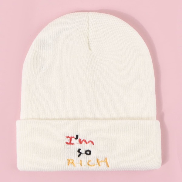 

Letter Embroidery Knit Beanie, White