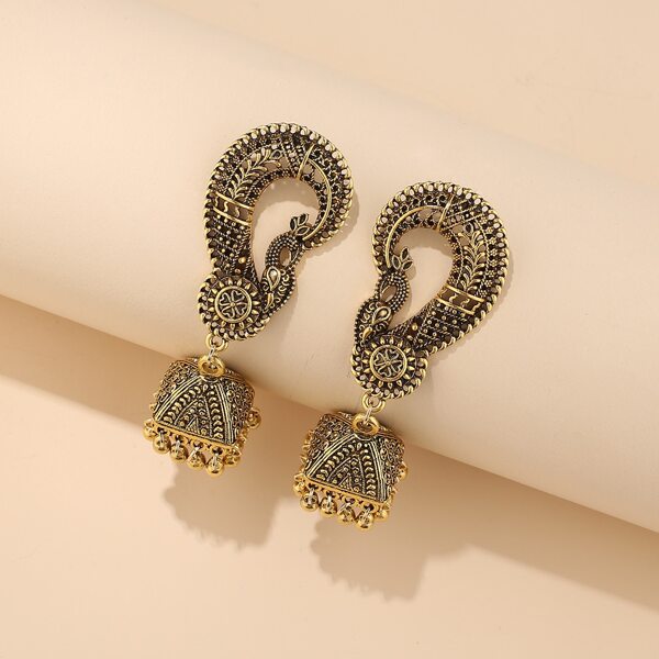 

Jhumka Peacock Bell Drop Earrings, Gold