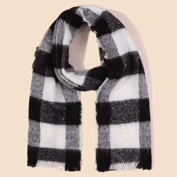 

Plaid Pattern Scarf, Black and white