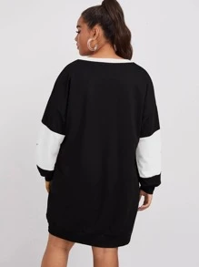 SHEIN Coolane Plus Contrast Panel Letter Graphic Sweatshirt Dress - Black - View 2