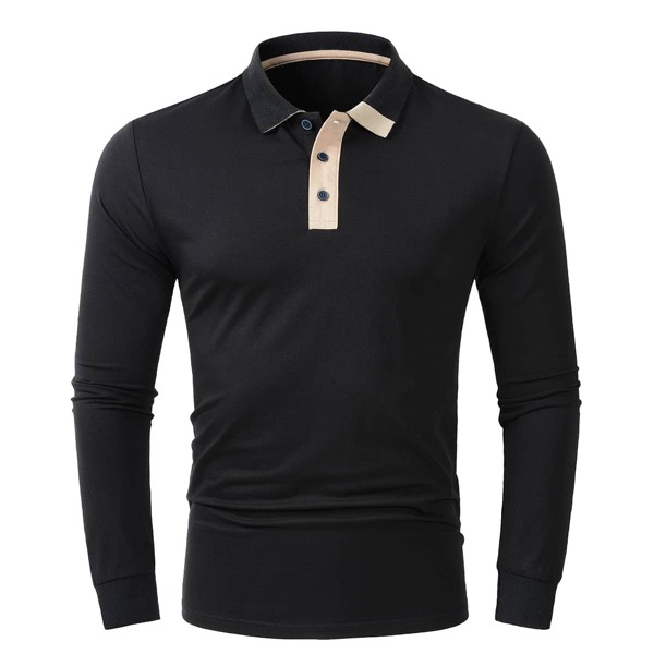 

Men Contrast Panel Polo Shirt, Black