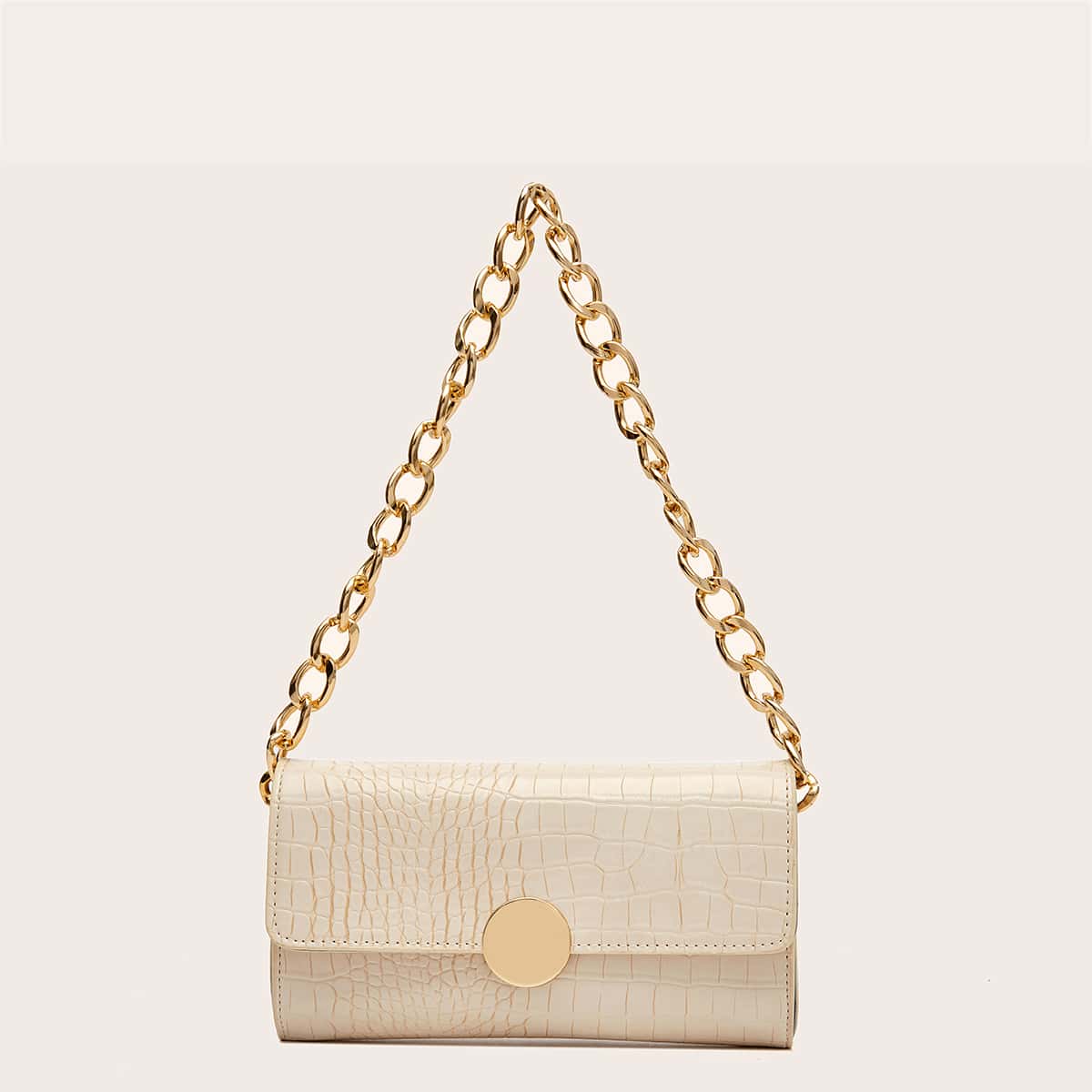 

Croc Embossed Chain Shoulder Bag, Beige