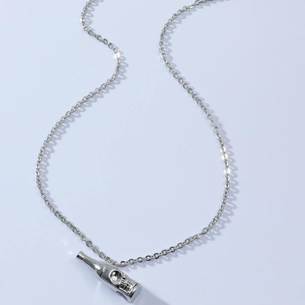 

Men Skull Engraved Bottle Charm Necklace, Silver