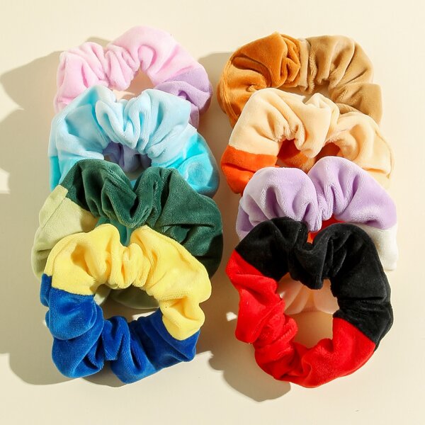 

8pcs Color Block Scrunchie, Multicolor