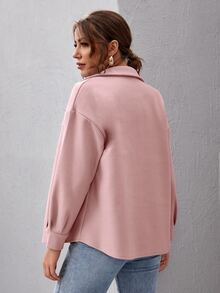 SHEIN Essnce Button Front Drop Shoulder Solid Coat - Dusty Pink - View 2