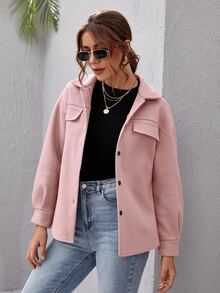 SHEIN Essnce Button Front Drop Shoulder Solid Coat - Dusty Pink - View 3