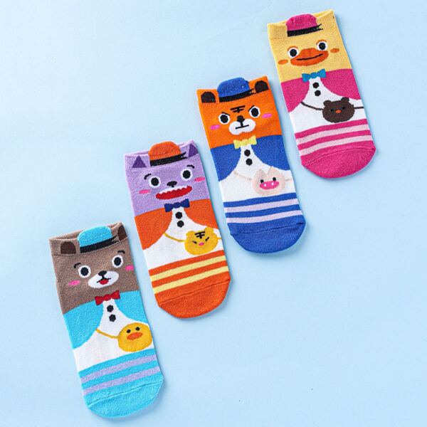 

4pairs Cartoon Graphic Socks, Multicolor