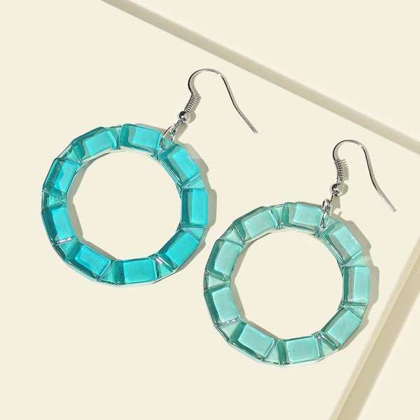 

Clear Round Drop Earrings, Baby blue