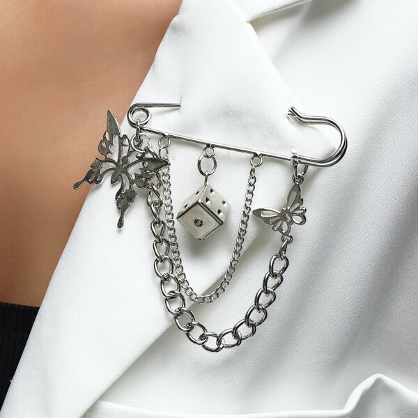 

Safety Pin Decor Brooch, Silver