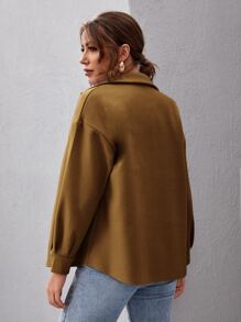 SHEIN Essnce Button Front Drop Shoulder Solid Coat - Brown - View 2