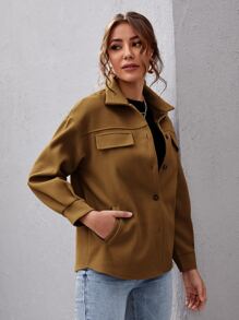 SHEIN Essnce Button Front Drop Shoulder Solid Coat - Brown - View 4