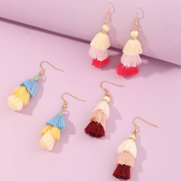 

3pairs Toddler Girls Tassel Drop Earrings, Multicolor