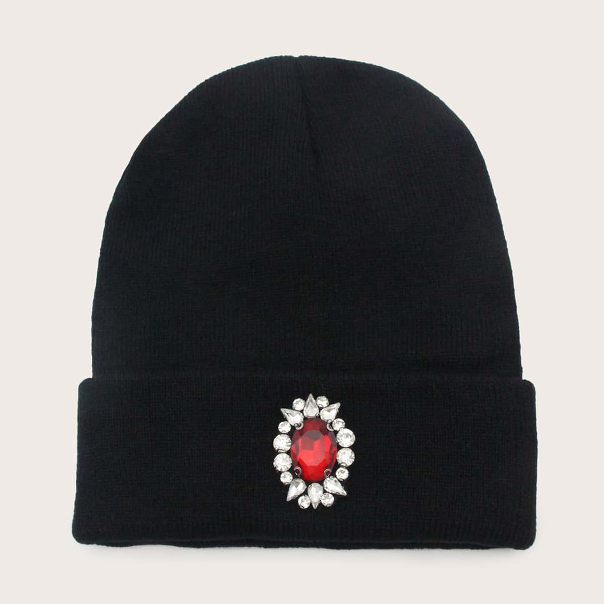 

Rhinestone Decor Beanie, Black