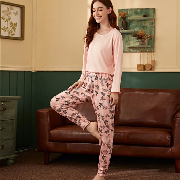 

Butterfly Pants & Tee Pajama Set, Coral orange