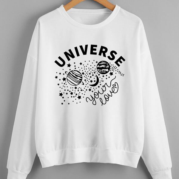 

Plus Letter & Galaxy Print Sweatshirt, White