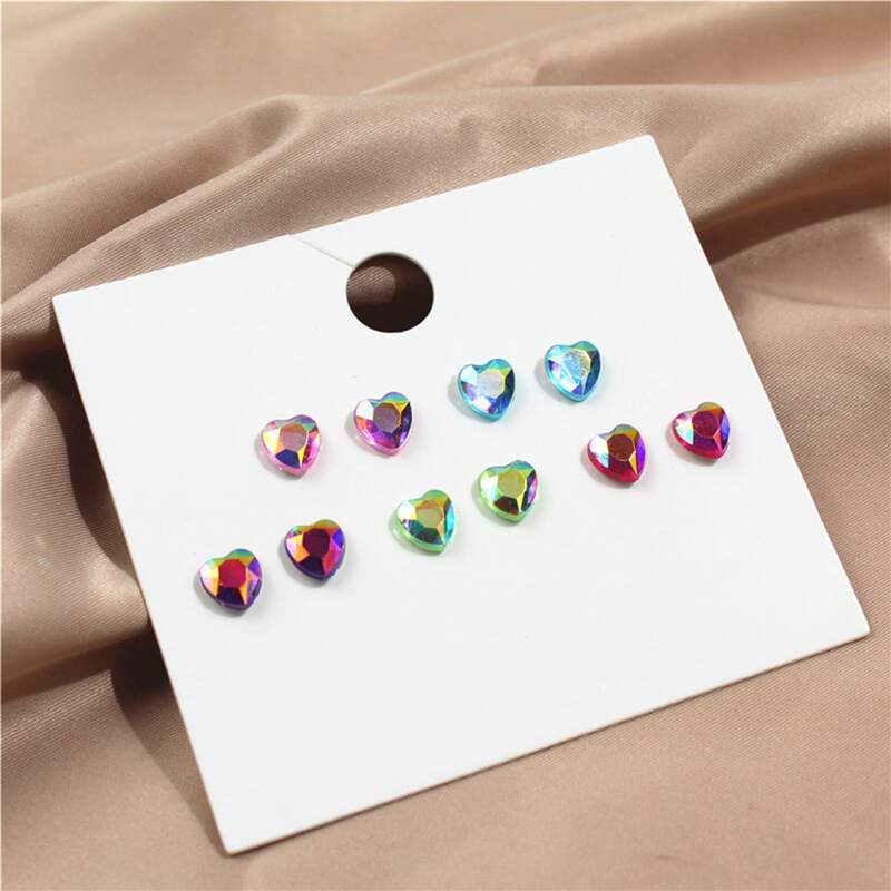 

5pairs Rhinestone Heart Stud Earrings, Multicolor