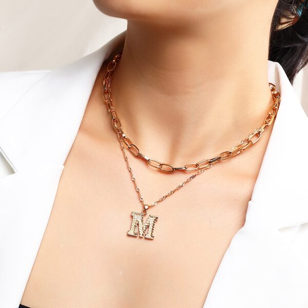 

2pcs Letter Charm Necklace, Gold
