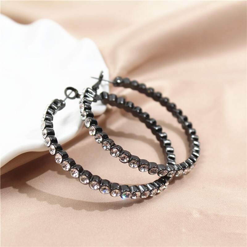 

Rhinestone Hoop Earrings, Gun black