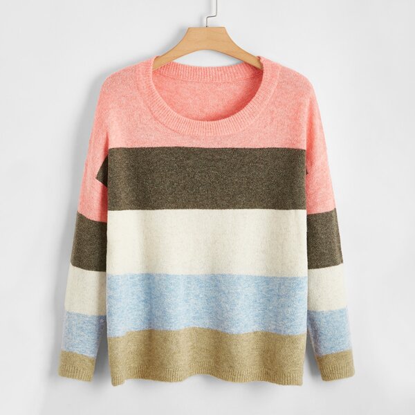 

Plus Colorblock Drop Shoulder Sweater, Multicolor
