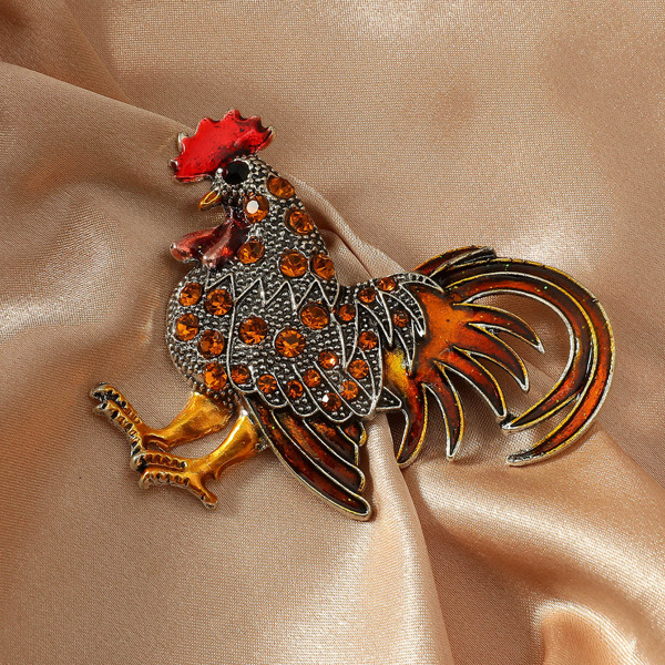 

Rhinestone Decor Chicken Design Brooch, Multicolor