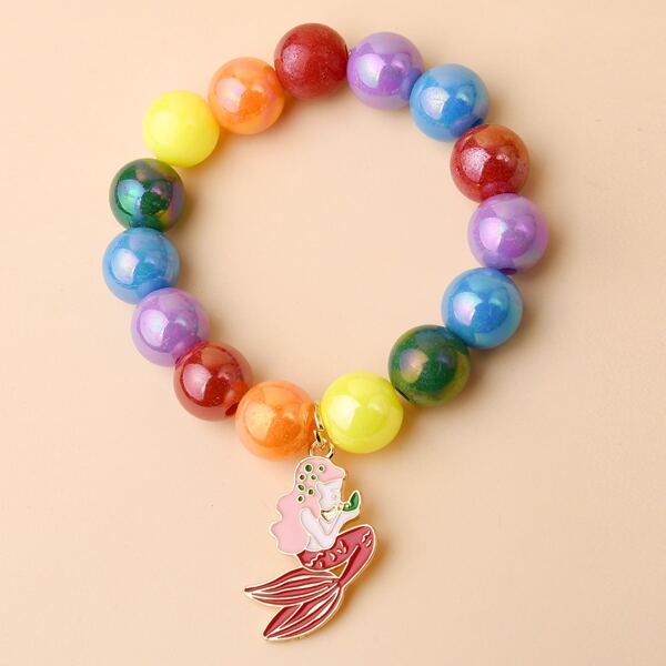 

Girls Mermaid Charm Beaded Bracelet, Multicolor
