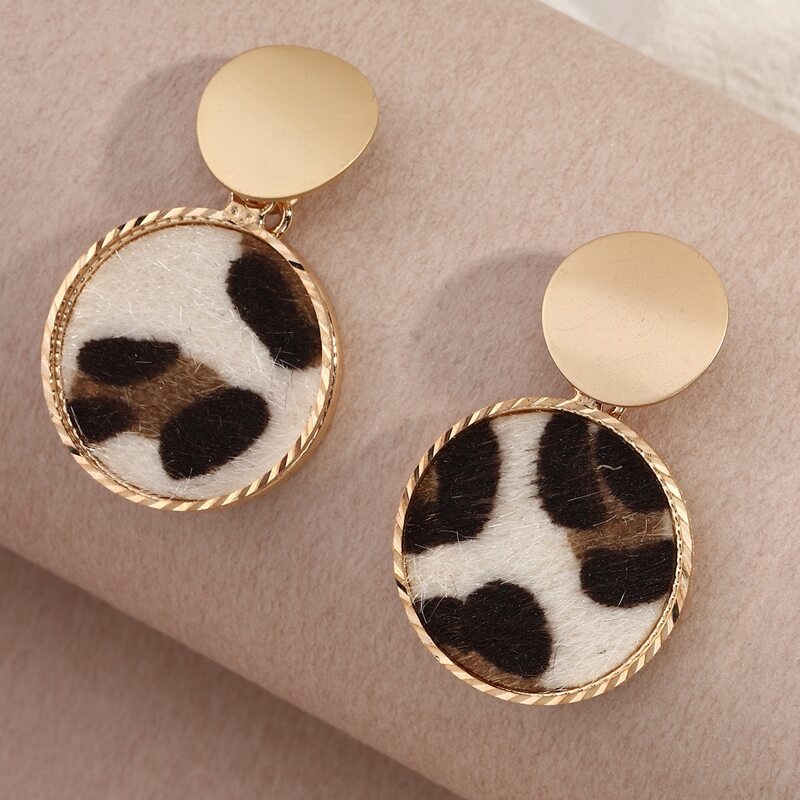 

Leopard Pattern Round Drop Earrings, Multicolor