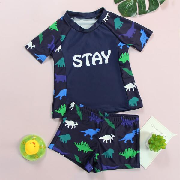 

Toddler Boys Dinosaur & Letter Graphic Swimsuit, Navy blue