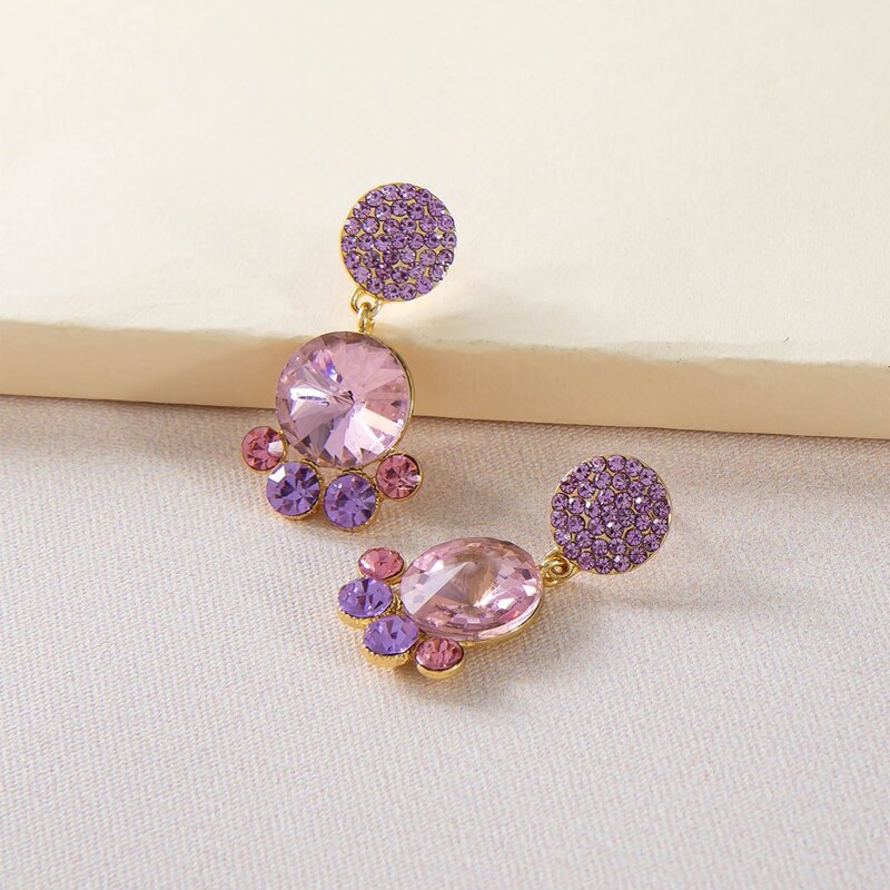 Rhinestone Drop Earrings, Purple