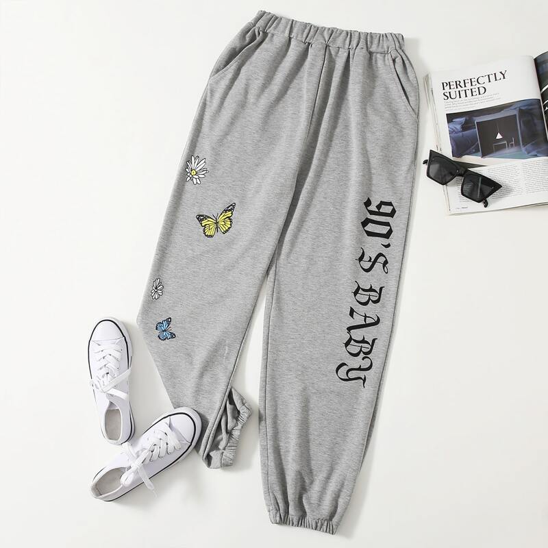 

Letter Butterfly Graphic Sweatpants, Grey