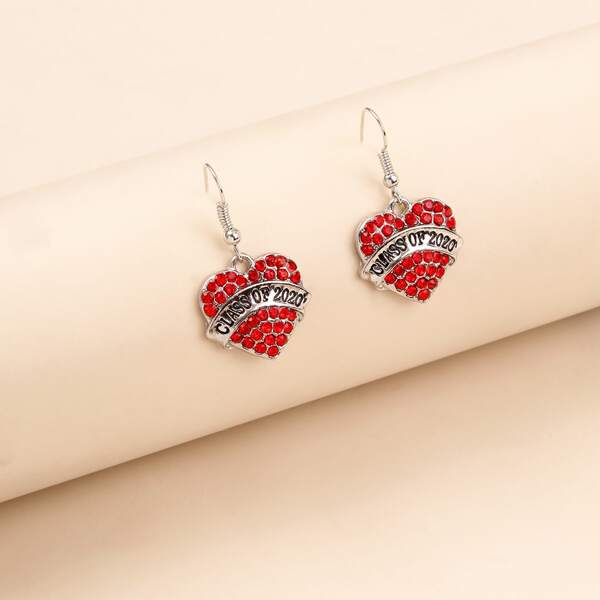 

Rhinestone Heart Drop Earrings, Red