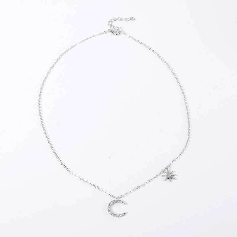 

Moon & Star Pendant Necklace, Silver