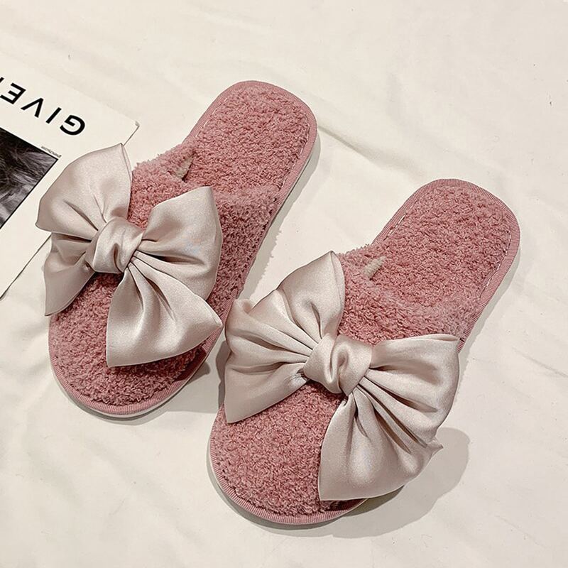 

Bow Decor Fluffy Slippers, Dusty pink