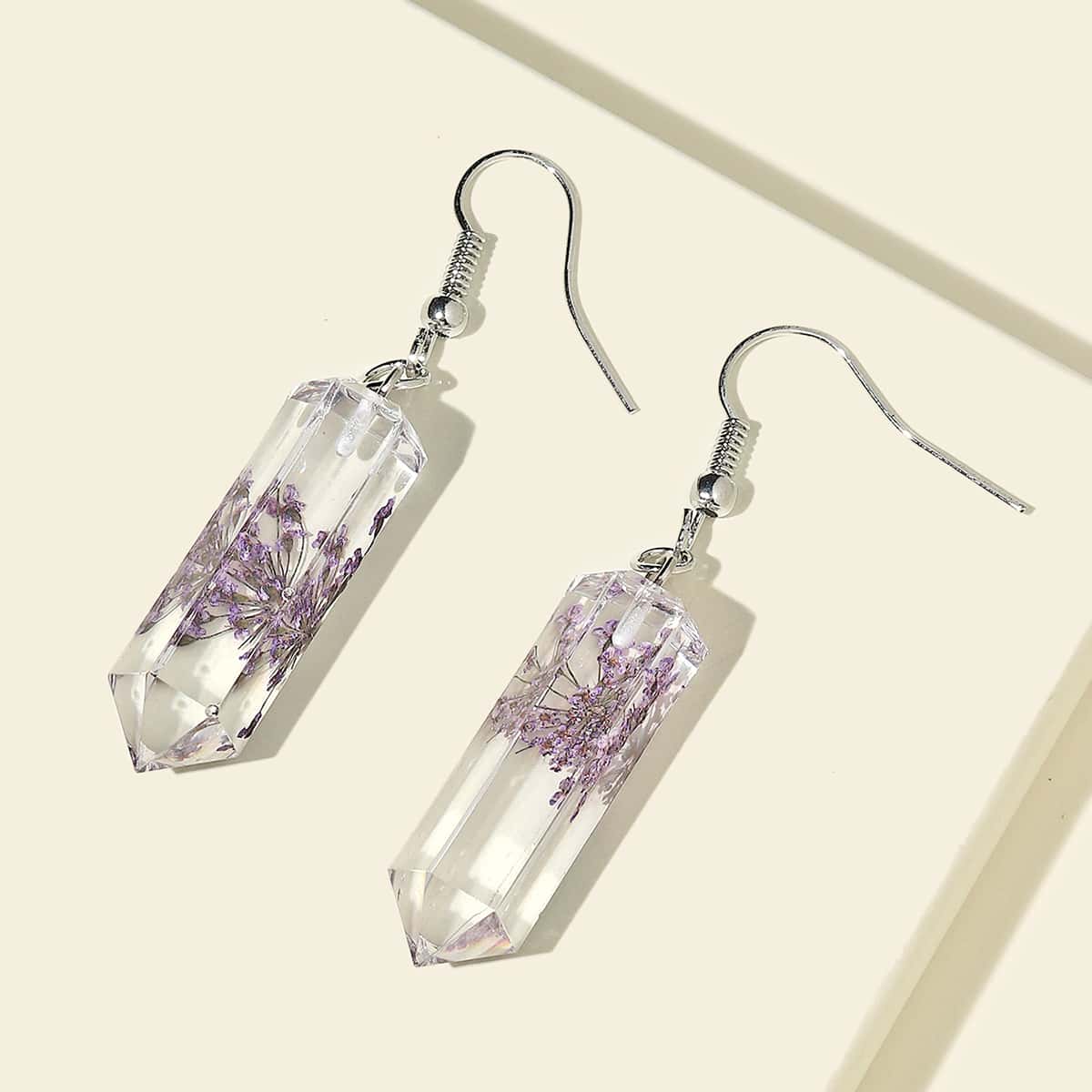 

Flower Clear Geo Drop Earrings, Purple