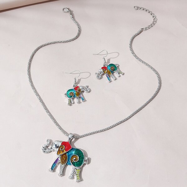 

Elephant Charm Necklace & Earrings, Multicolor