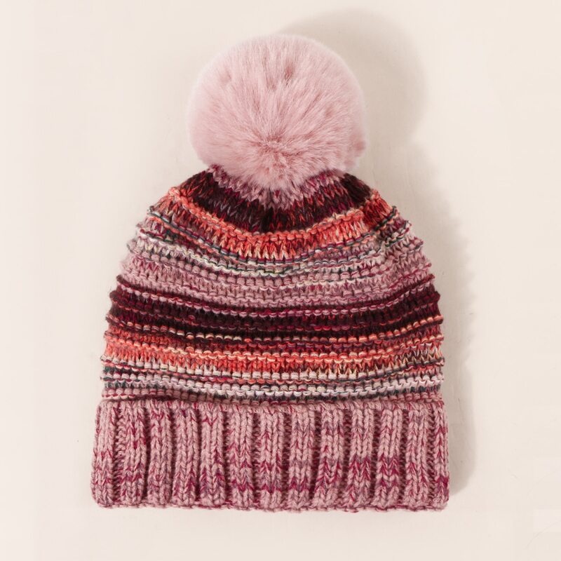 

Pom Pom Decor Knit Beanie, Pink