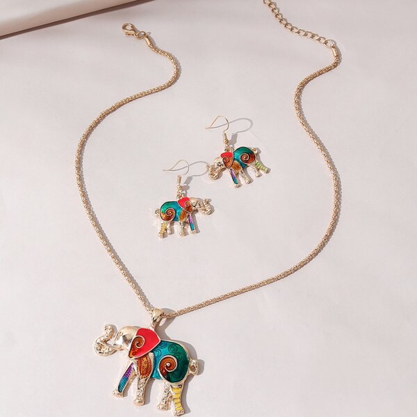 

Elephant Charm Necklace & Earrings, Multicolor