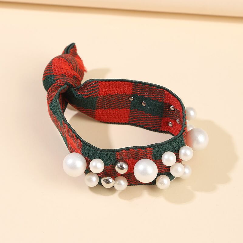 

Faux Pearl Decor Plaid Hair Tie, Multicolor