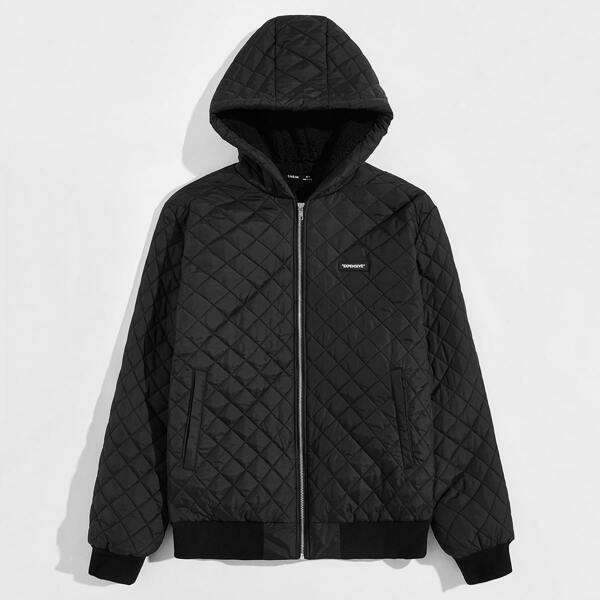 

Men Patch Detail Shearling Lined Wind Jacket, Black