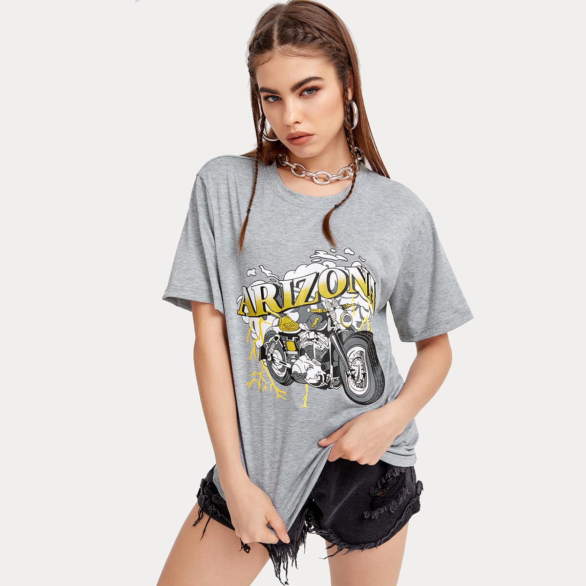 

Letter Motorcycle Graphic Tee, Light grey