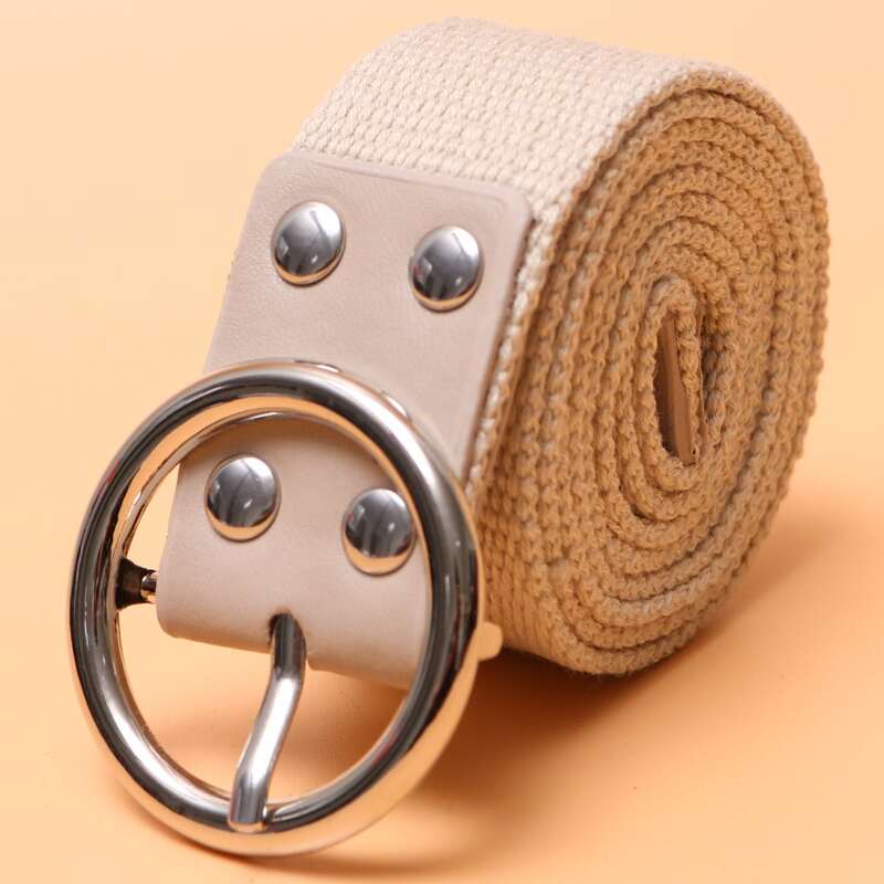 

Round Buckle Tape Belt, Beige