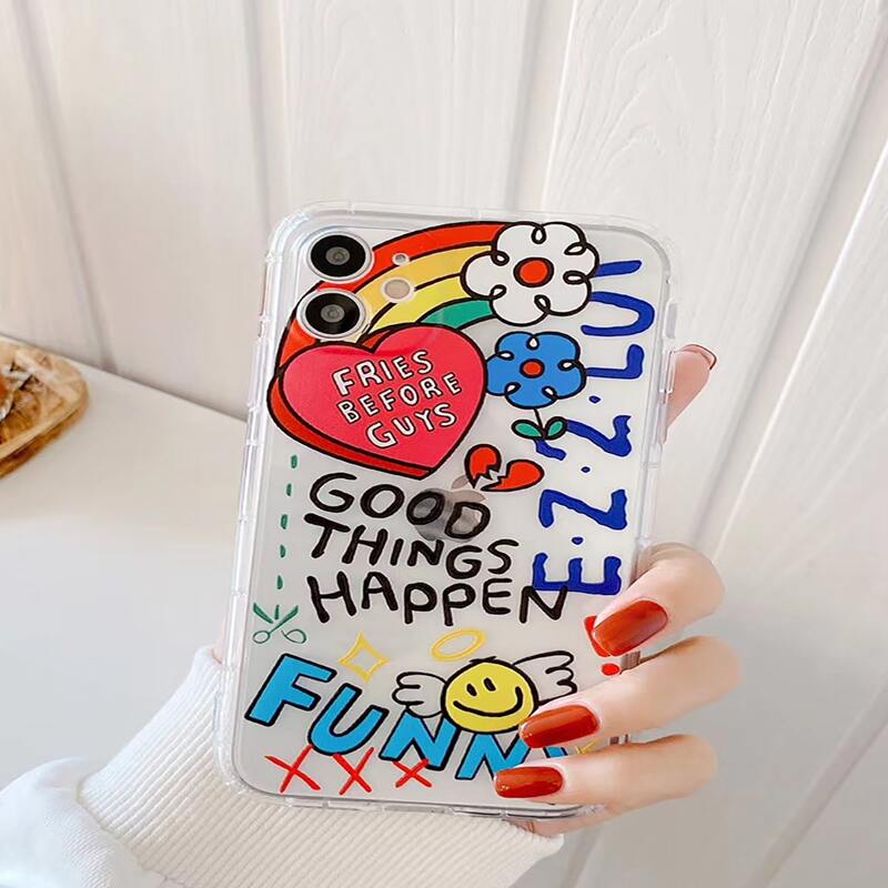 

Letter & Cartoon Print iPhone Case, Multicolor