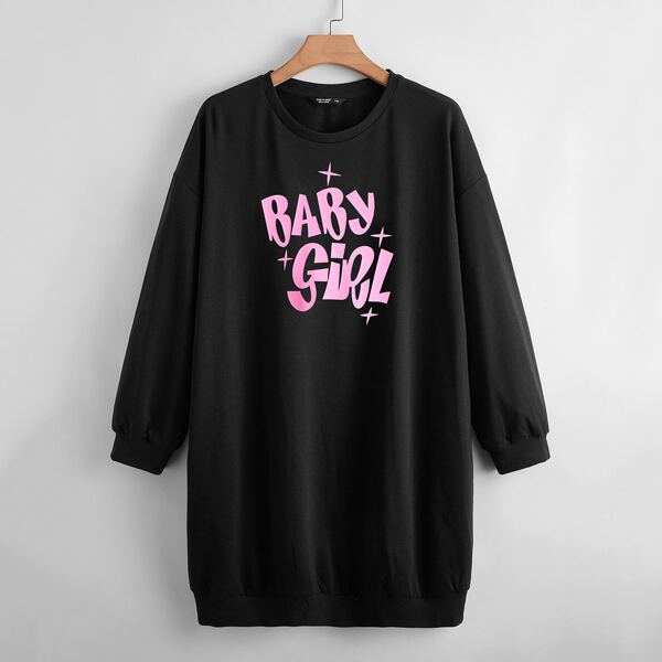 

Plus Letter Print Sweatshirt Dress, Black
