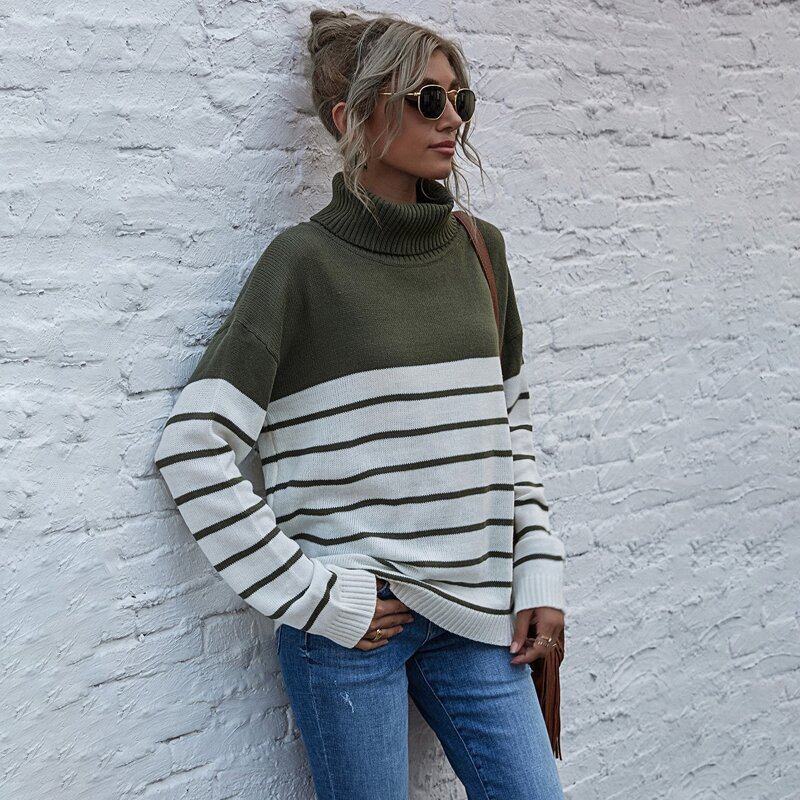 

Striped Two Tone Turtleneck Sweater, Multicolor