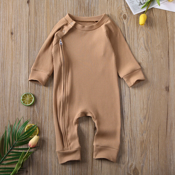 

Baby Unisex Rib-Knit Popper Jumpsuit, Khaki