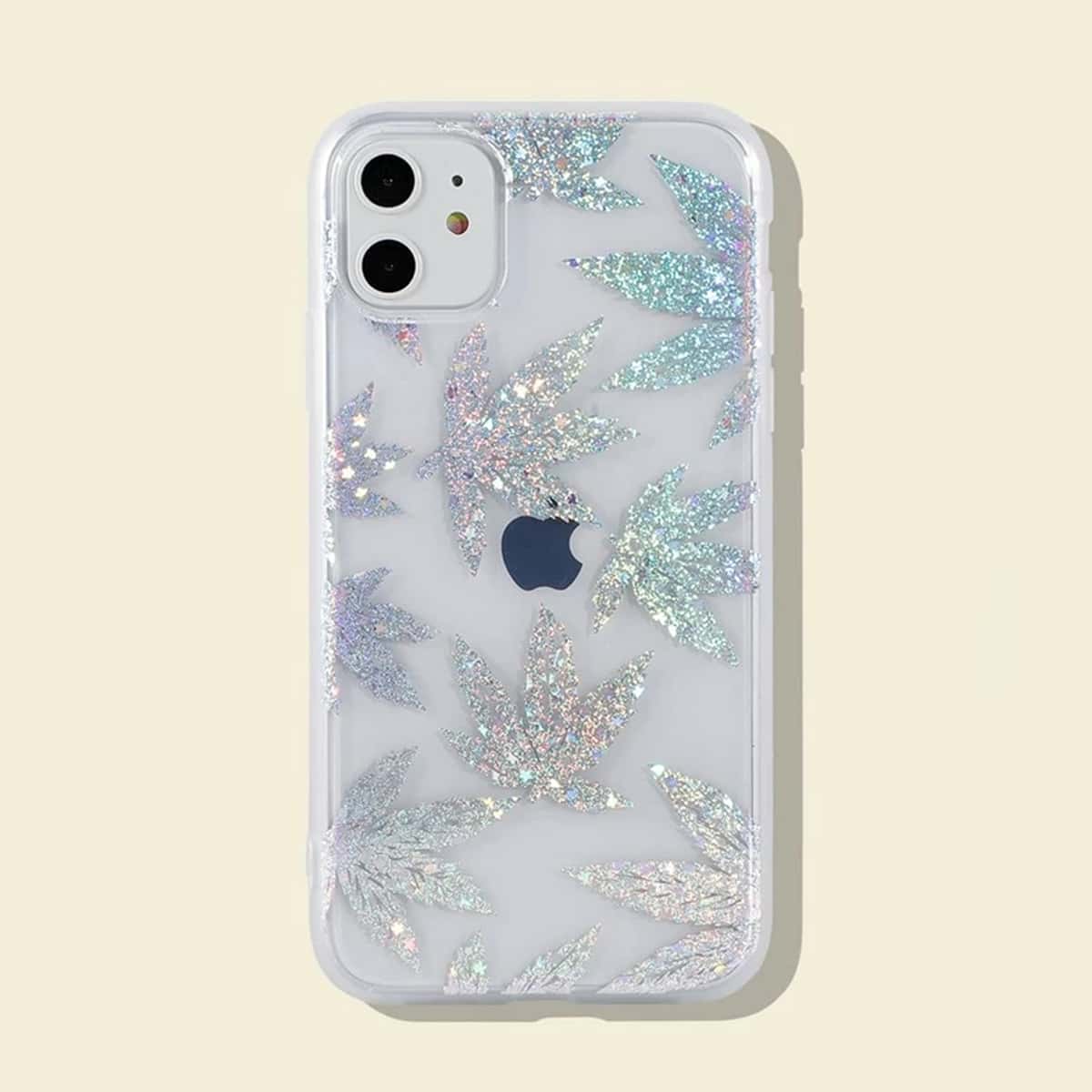 

Glitter Maple Leaf Print iPhone Case, Multicolor